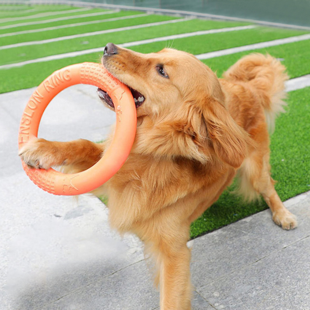 Indestructible Dog Chew Toy - 1ชิ้นของเล่นสุนัขสีส้มแหวนฝึกสัตว์เลี้ยงแผ่นดิสก์บินที่ดึง EVA แหวนฝึกแบบอินเตอร์แอคทีฟทนทานสำหรับสุนัข