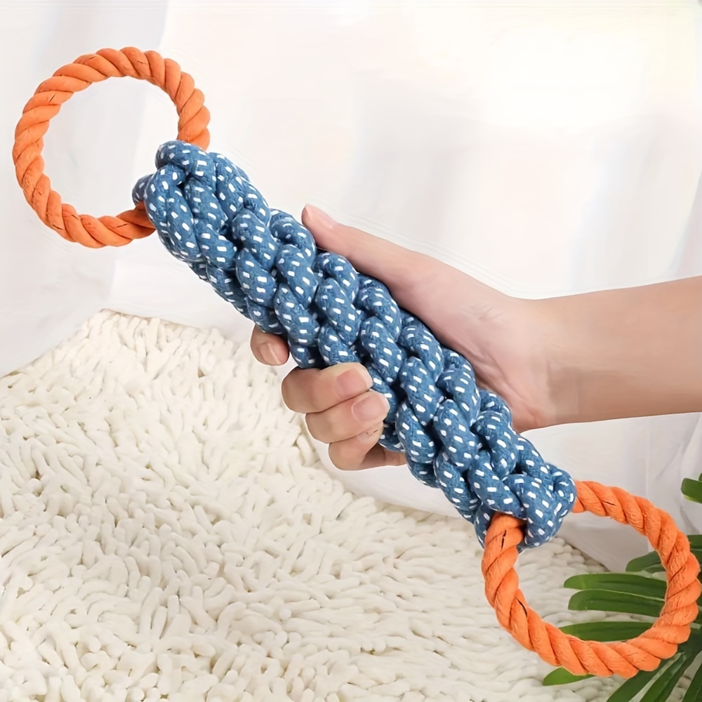 Interactive Squeaky Plush Dog Toy - ของเล่นเชือกสุนัขผ้าฝ้ายผสมแหวนคู่ที่ทนทาน - เล่นลากจูงแบบโต้ตอบทนต่อการกัดสําหรับสายพันธุ์ขนาดกลางถึงใหญ่
