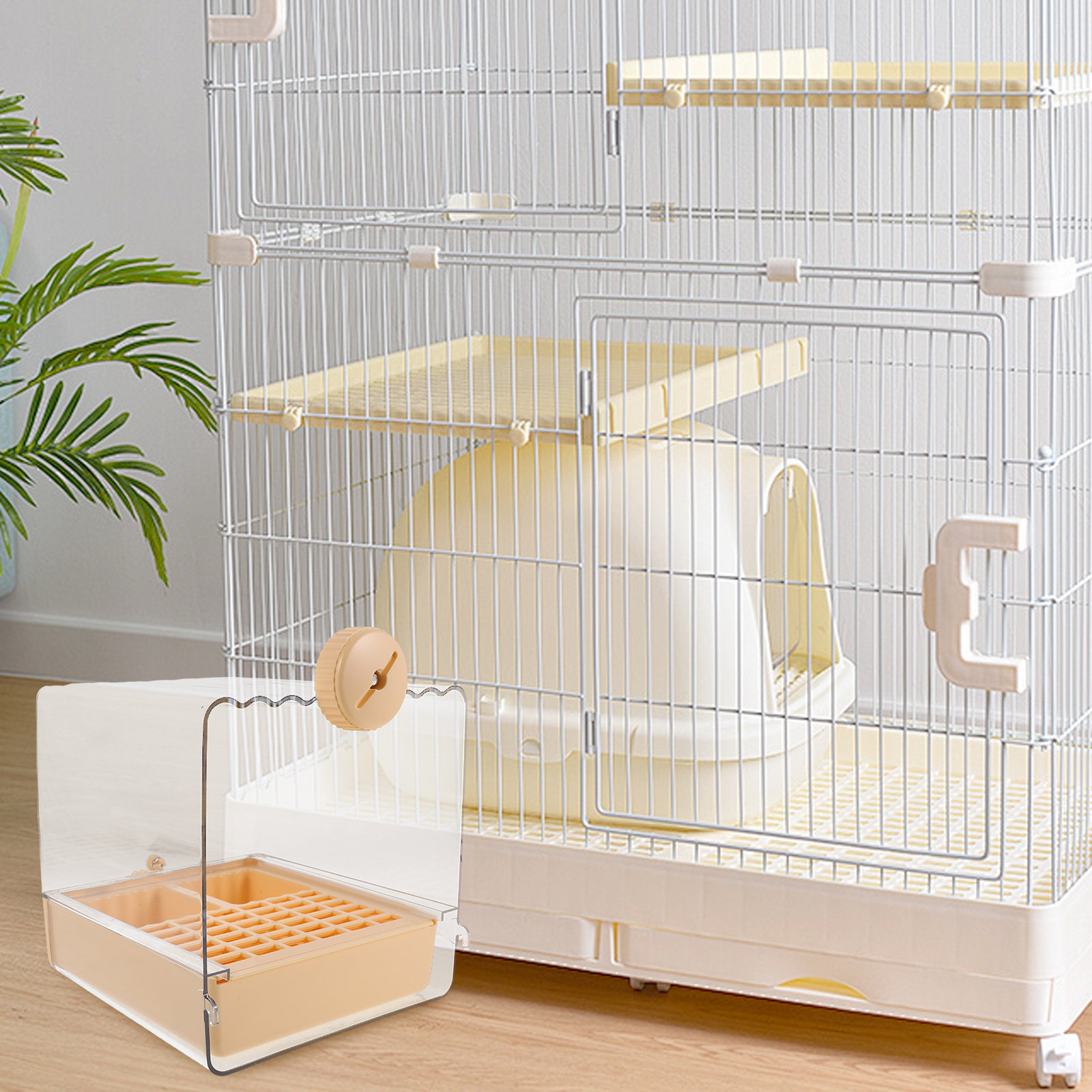 Pet Feeders - อ่างอาบน้ำสำหรับนกแบบแขวนในกรง อ่างน้ำลึกกันน้ำกระเด็น ทำจากพลาสติก สำหรับนกแก้ว นกฟินช์ นกเลิฟเบิร์ด