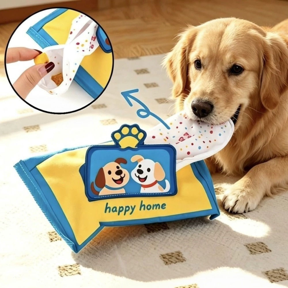 Interactive Squeaky Plush Dog Toy - ของเล่นกล่องกระดาษทิชชูสำหรับสัตว์เลี้ยง ทนทาน ไม่ขาดง่าย ผ้าอ็อกซ์ฟอร์ด มีเสียงบี๊บ ซ่อนอาหารได้