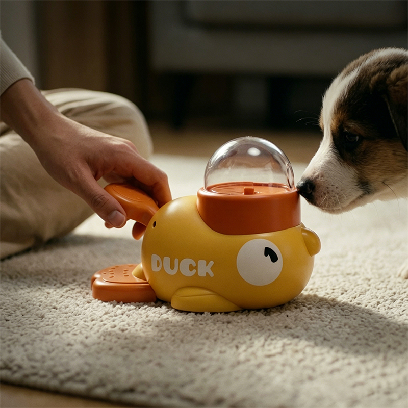 Dog Puzzle Feeder Toy - ของเล่นสุนัขแบบ 2-in-1 ของเล่นแบบอินเทอร์แอคทีฟ จ่ายอาหารอัตโนมัติ รูปแบบเป็ดการ์ตูน ช่วยให้สัตว์เลี้ยงกินอาหารช้าลง