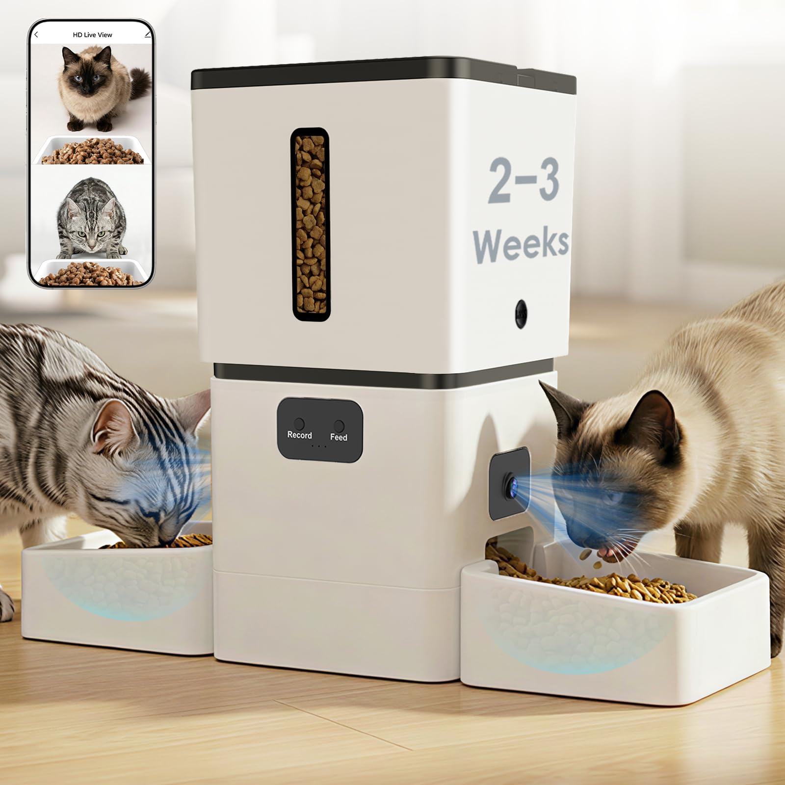 Pet Feeders - เครื่องให้อาหารสัตว์เลี้ยงอัตโนมัติอัจฉริยะ 5GHz WiFi 8L พร้อมกล้อง HD