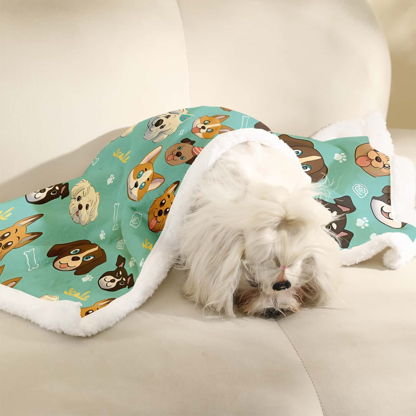 Pet Beds - ผ้าห่มสัตว์เลี้ยงลายการ์ตูนสุนัข ผ้าฟลีซนุ่ม อบอุ่น สำหรับสุนัขและแมว ใช้บนโซฟา เตียง